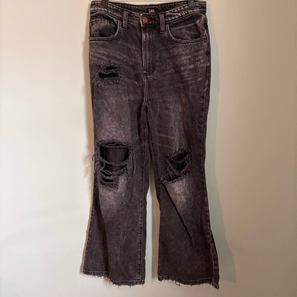 LEE Black 90s Vintage Distressed Baggy Wide Leg Jeans size 28 - Picture 1 of 5